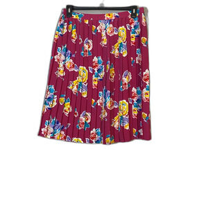 Alfred Dunner Women's Size 18 Floral Pleated Pull-On Midi Skirt Pink Polyester